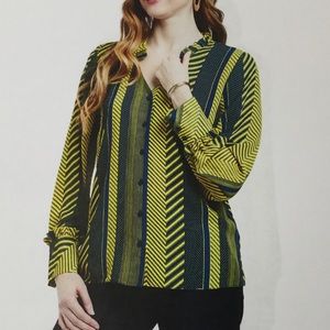 Jessica Rose- Navy Blue & Yellow Blouse - Small